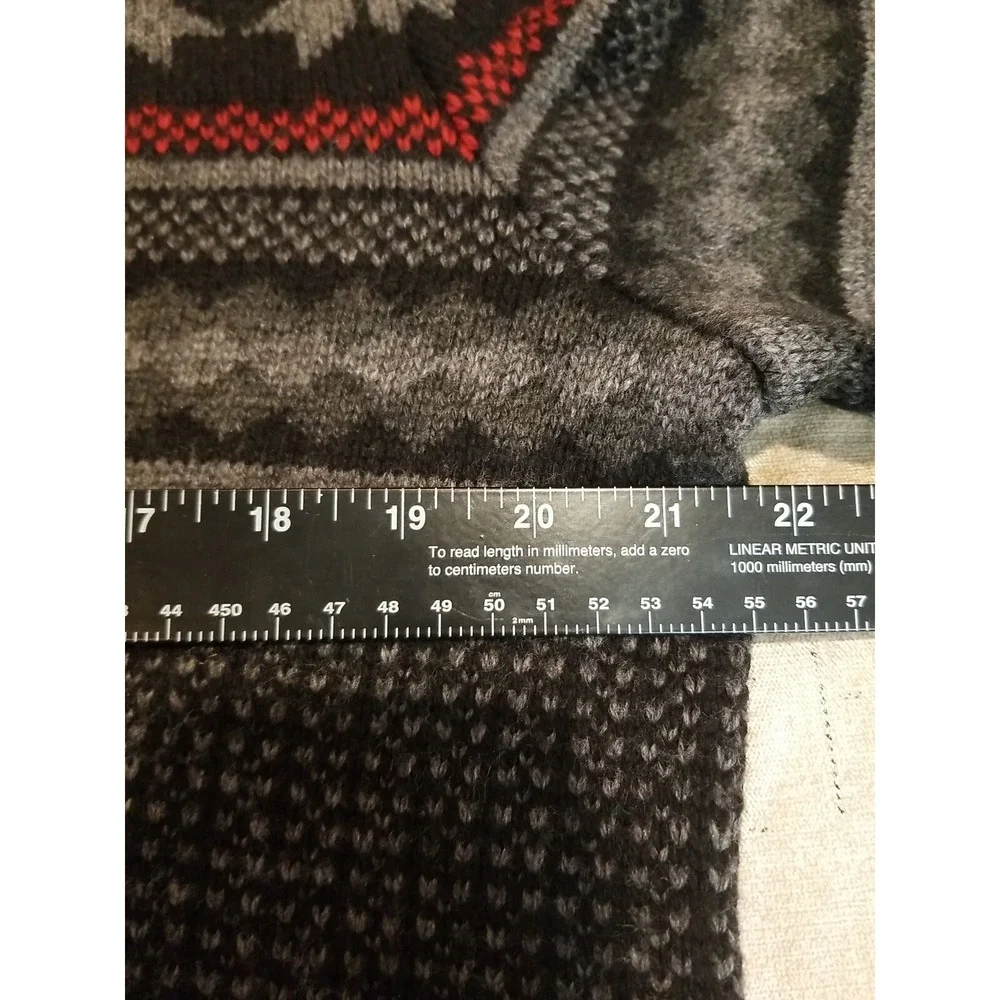 Club  Room Mens‎ L Wool  Blend Black Gray Red Fair Isles Button Pullover Sweater